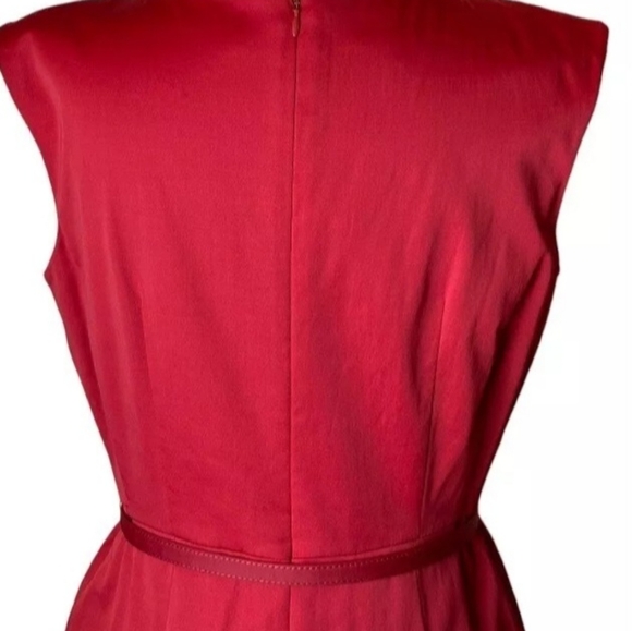 Talbots Dress Size 8 Red Satin Jeweled Neckline - Picture 3 of 8